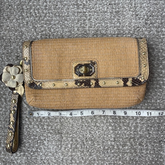COACH CLUTCH Straw Python Leather Trim Tan Natural Brown Animal Print Wr… - Picture 8 of 14